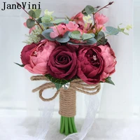janevini vintage dark red silk rose peony artificial flowers bridal bouquet 2020 pink purple blue flower bride wedding bouquets