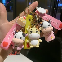 cute cow doll keychain for woman men mascot cattle keyfob car kleyholder bag pendant keyring party gift trendy trinket accessory