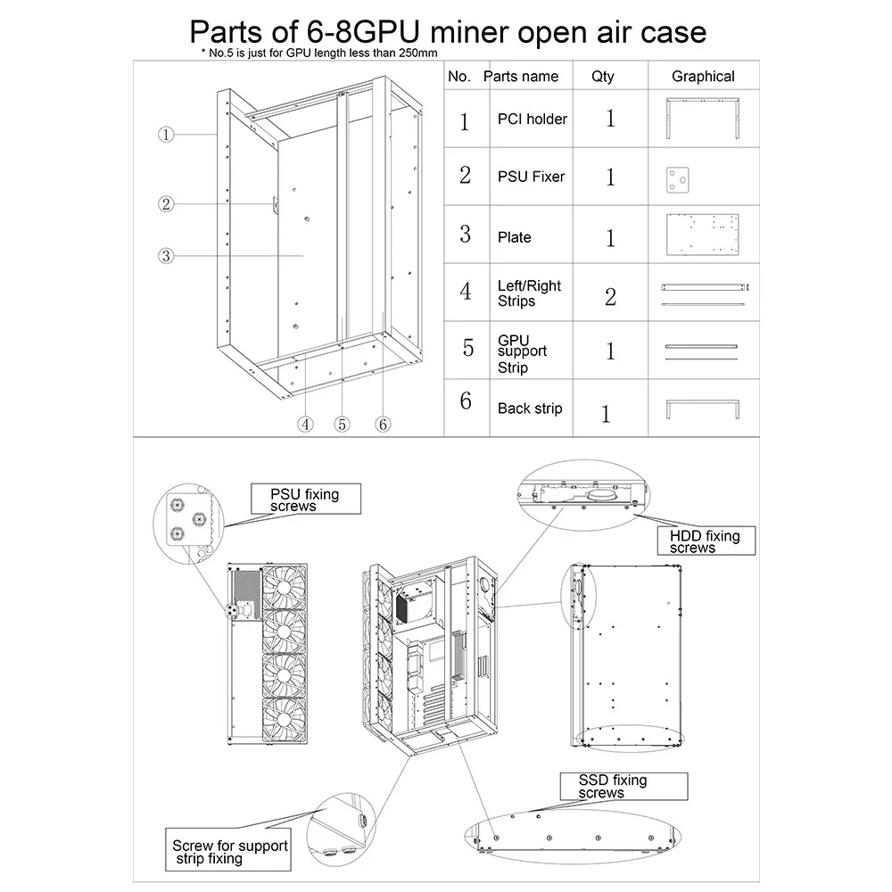 Стальная монета открытый Майнер рамка для майнинга Риг чехол до 8 GPU BTC LTC ETH