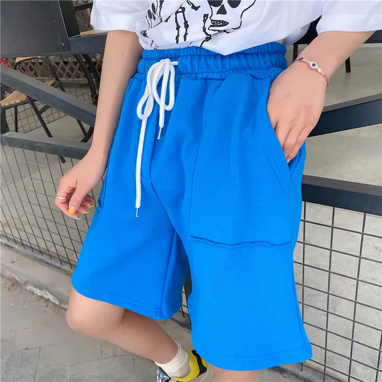 Шорты женские хлопковые с эластичным поясом однотонные Свободные повседневные