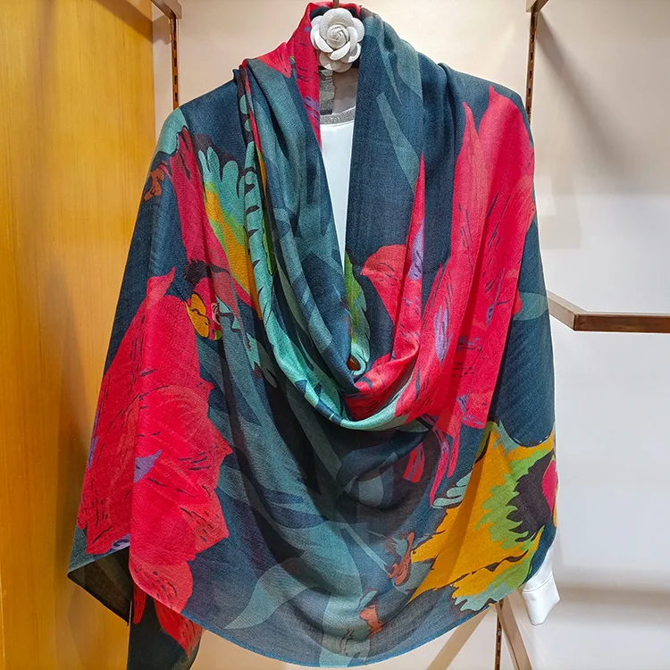 Высококачественный элегантный изысканный женский шарф с изображением попугая