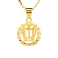 golden crown shape pendant necklace for women fashion design 24k dubai gold jewelry wedding anniversary commemorate jewelry