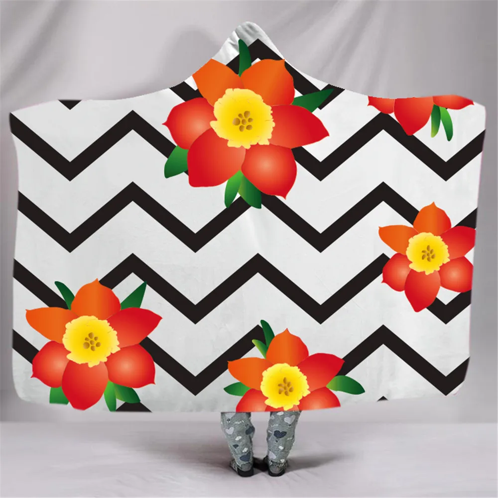 Мягкое одеяло с цветочным принтом розы теплое шерстяное бархатное капюшоном