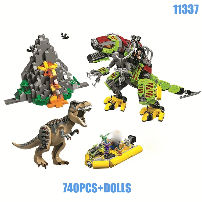 

New 75938 740pcs Jurassic World Series The T-Rex VS Dino-Mech Battle Model Building Block Toy For Children Gift 11337