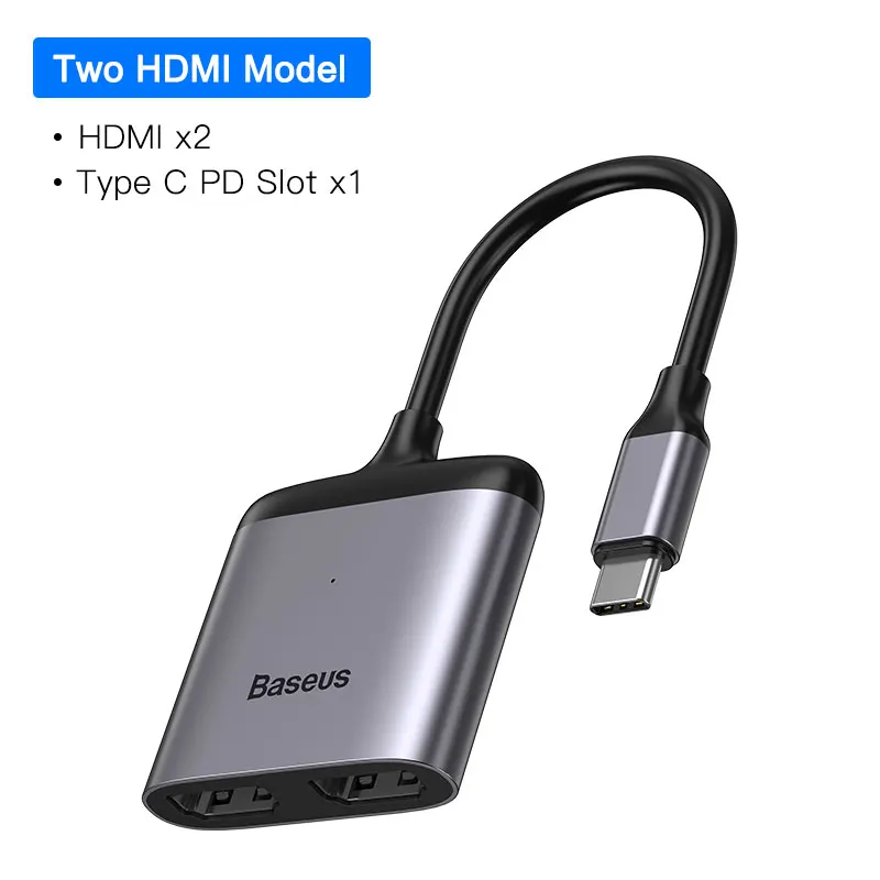 Two HDMI USB C HUB Baseus USB C концентратор USB для мульти HDMI USB 3,0 RJ45 Кардер ридер OTG адаптер USB разветвитель для MacBook Pro Air USB док-станция type C концентратор - Цвет: Two HDMI USB C HUB