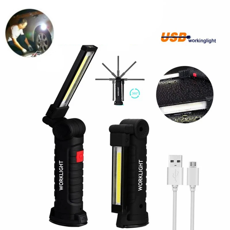 

D2 USB Rechargeable LED Flashlight Collapsible COB Portable Woring Light Magnetic Base Hook Inspection Repairing Camping Lamp