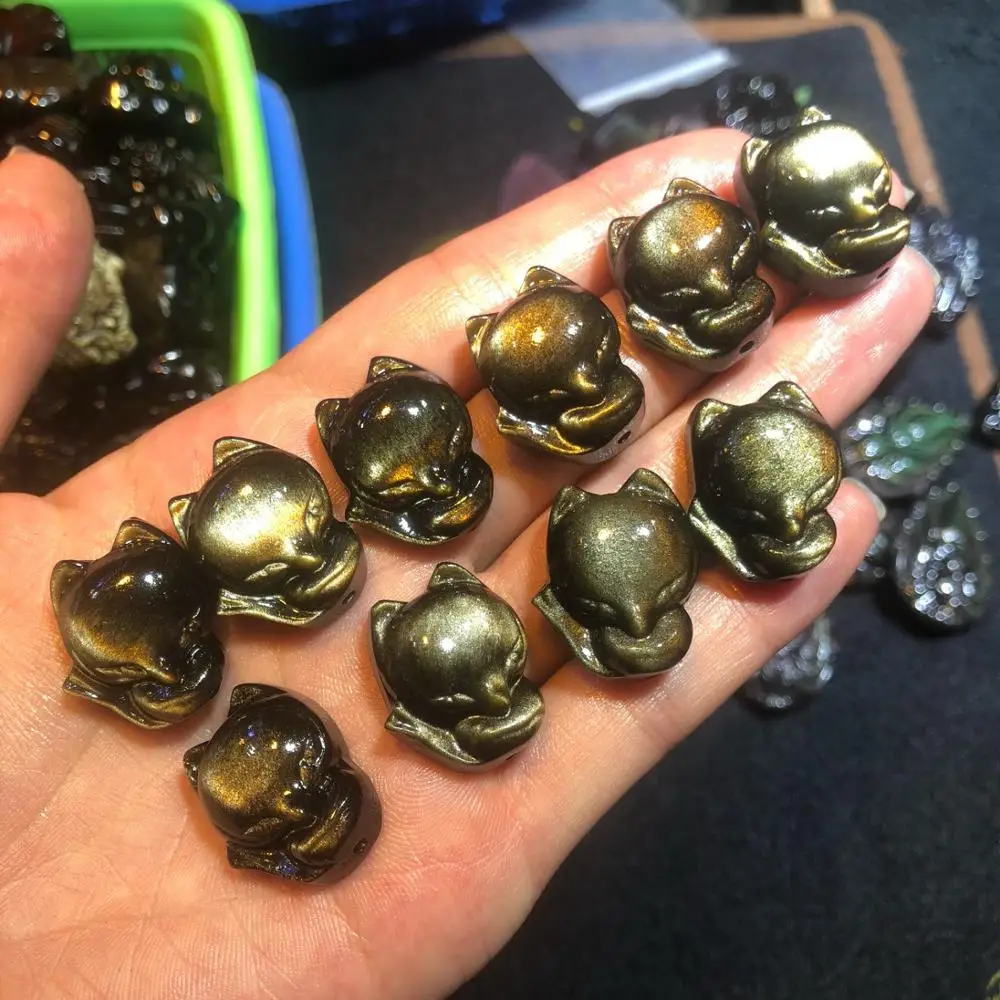 

Кулон из натурального золота Обсидиановая лиса пробы, золотой обсидиан кошачий глаз, прямые продажи с завода tang