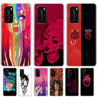 sexy rebellious girl case for huawei p50 p40 lite p30 p20 pro p10 p9 p8 silicone soft tpu transparent cover back shell coque