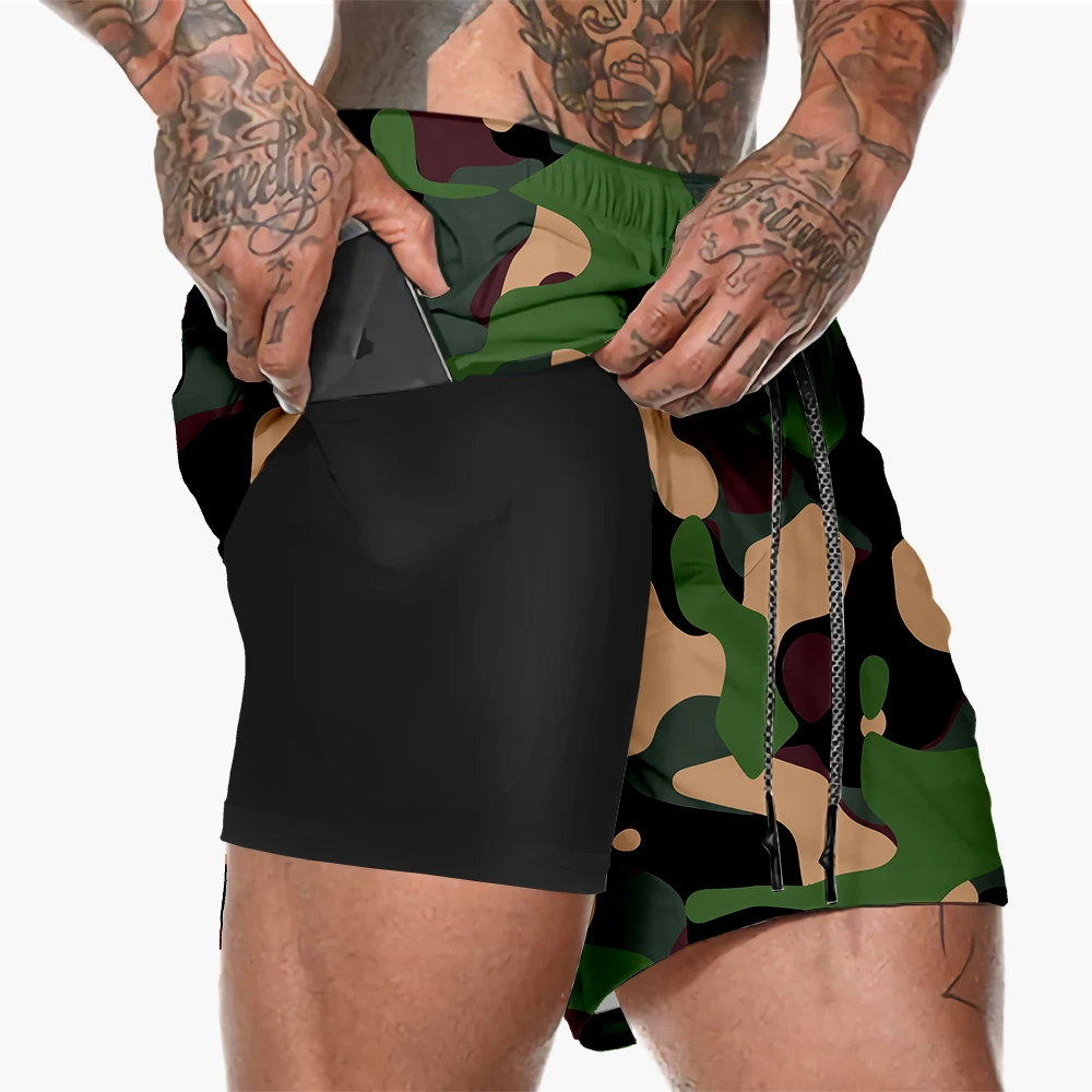 

Новые стильные мужские летние шорты камуфляжные спортивные уличные шорты на молнии с карманами двухслойные шорты для фитнеса международна...