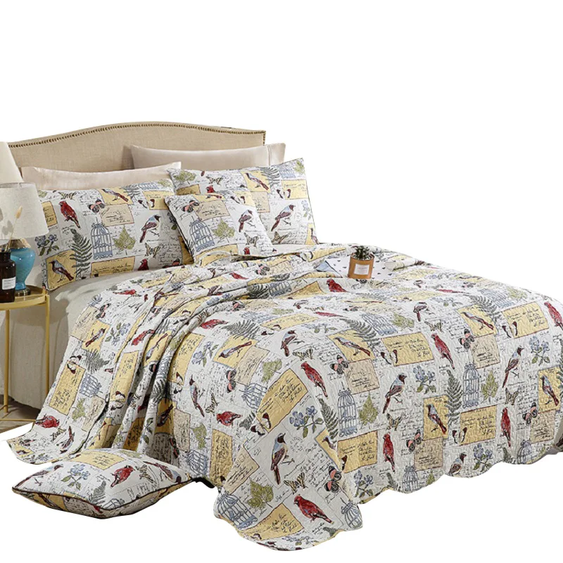 

CHAUSUB American Print Cotton Quilt Set and Shams 3-piece Quilted Bedspread Bed Cover Sheets King Queen Size Coverlet Sets