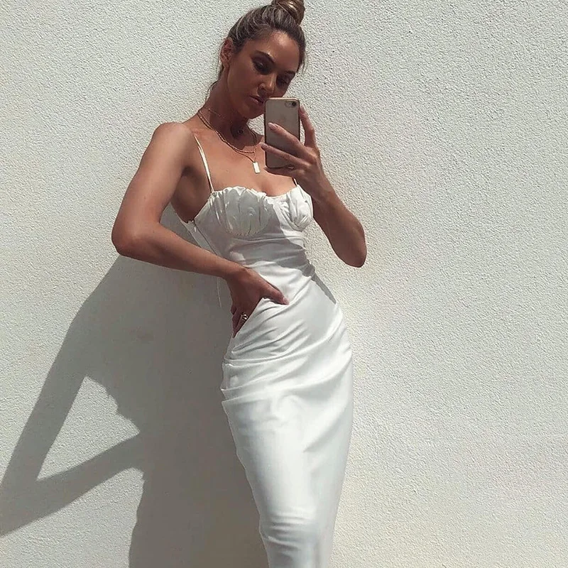 

Women Sexy Club Spaghetti Strap Party Dress Ladies Sleeveless Solid Casual Dress 2021 Autumn Elegant Fashion Dress