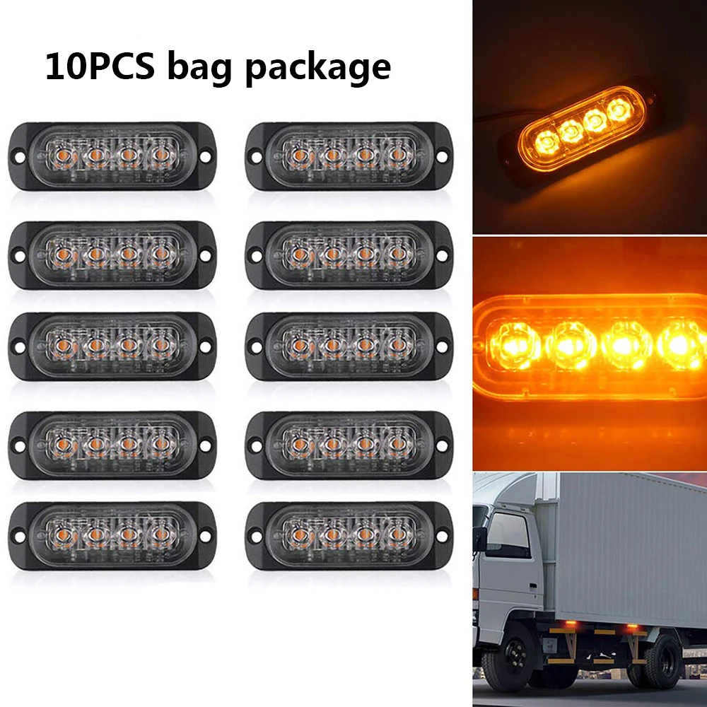 HITWH 10 шт 12V 24V желтый грузовых автомобилей SUV 4 Led аварийная вспышка Предупреждение