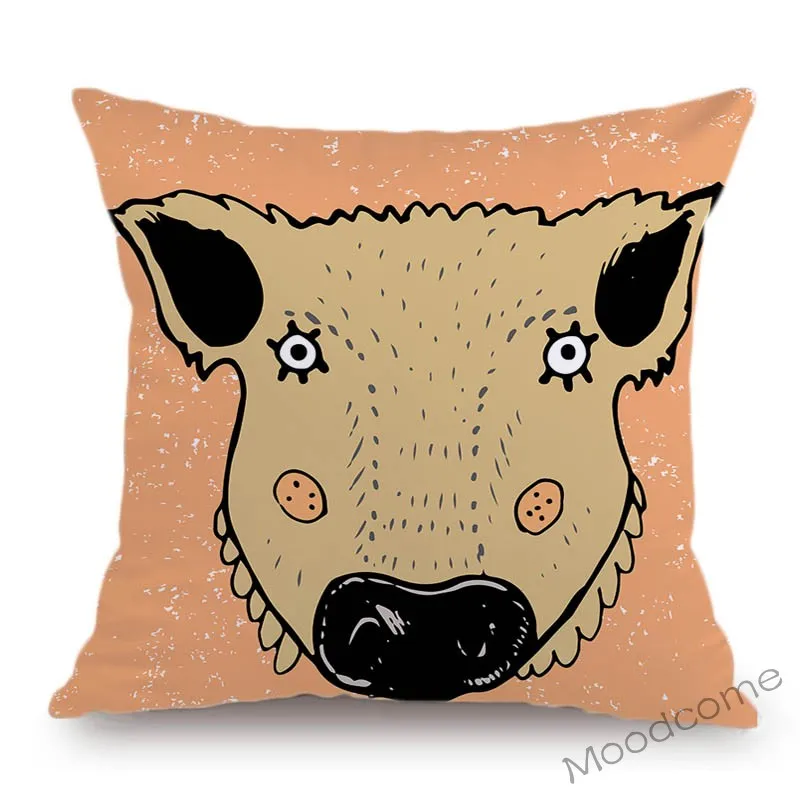 Винтажная Милая голова животных мультяшная Зебра свинья корова коала Тигр Лев