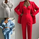 Красный Женский блейзер для матери невесты, костюмы для отдыха, Свободная Женская одежда для клувечерние ринки, свадьбы (двубортная куртка + брюки) 2021
