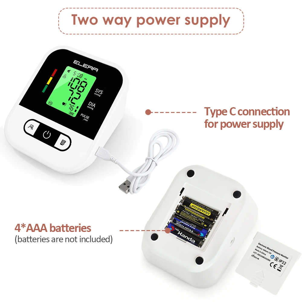 ELERA Blood Pressure Monitor Automatic Upper Arm Meter Pulse Gauge BP Digital LCD Sphygmomanometer | Красота и здоровье