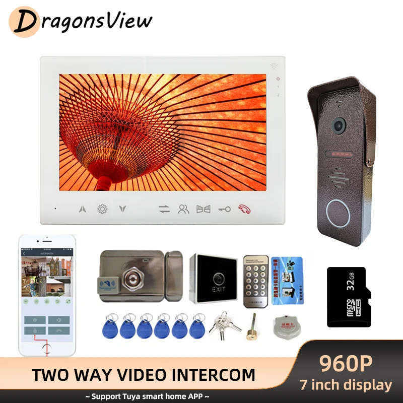 

DragonsView 7 Inch Wifi Wireless Video Intercom IP Tuya Smart Door Phone Doorbell Camera 960P with Electronic Lock Mobile Talk