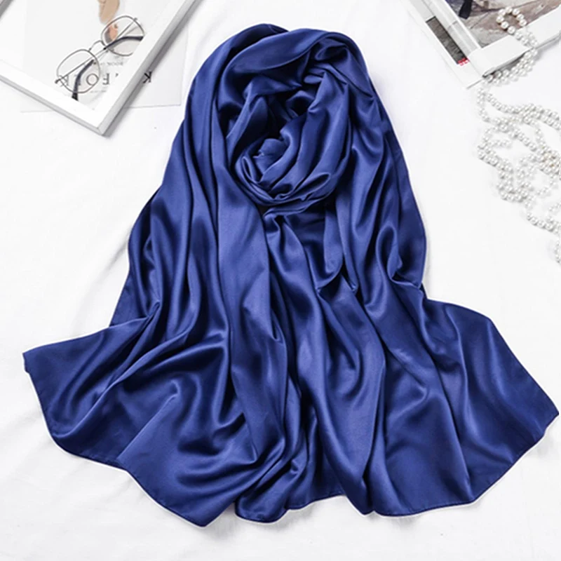 

Solid Colors Neckerchief Hijab Scarf For Women Silk Satin Headband Hair Scarves Female Square Shawls Head Scarfs For Ladies