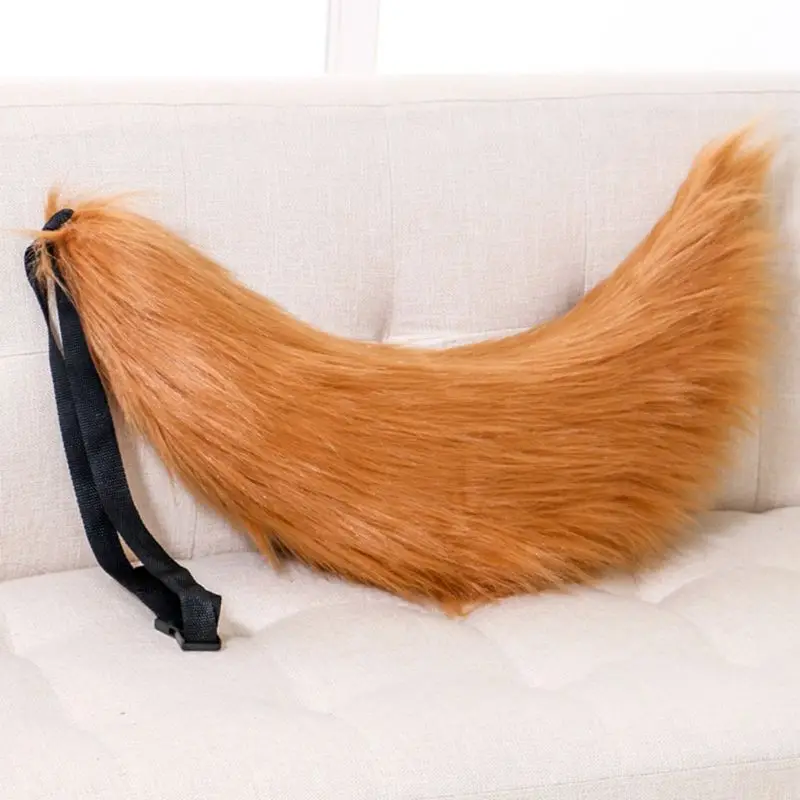 

Japanese Anime Cosplay Costume Accessory Adult Kids Fluffy Plush Cat Wolf Ears Hair Clips Solid Color Long Animal Tail