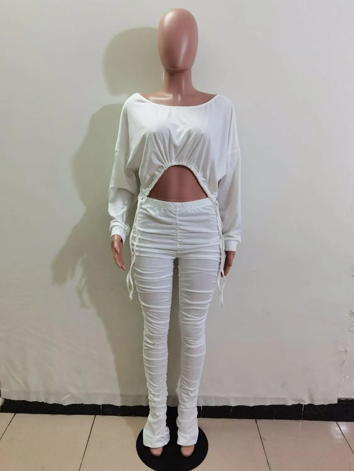 

Fall Winter Wholesale Clothing Women Sets Stacked Asymmetry Pullover Crop Top Joggers Legging Pants Tracksuit