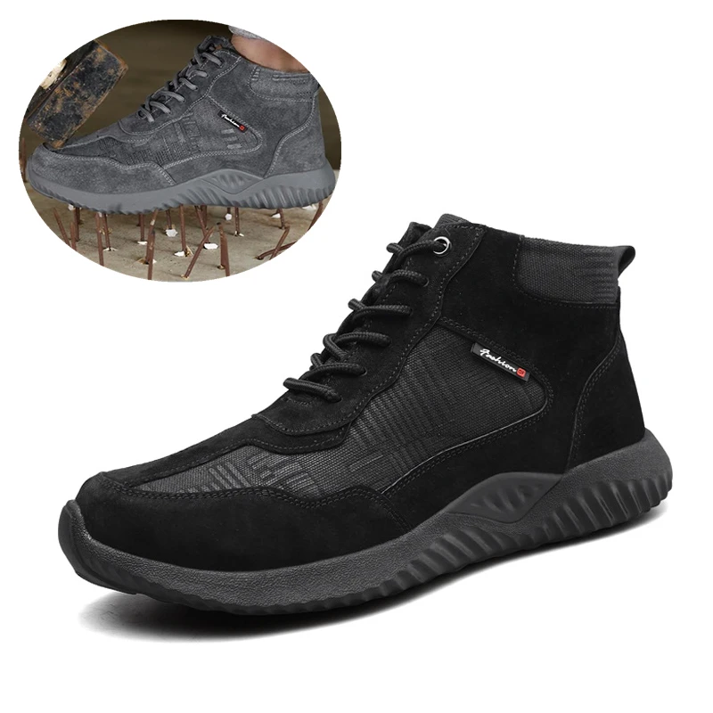 

Мужские защитные рабочие ботинки, Модные дышащие ботинки со стальным носком, без шнуровки, повседневная мужская обувь, мужская страховка тр...