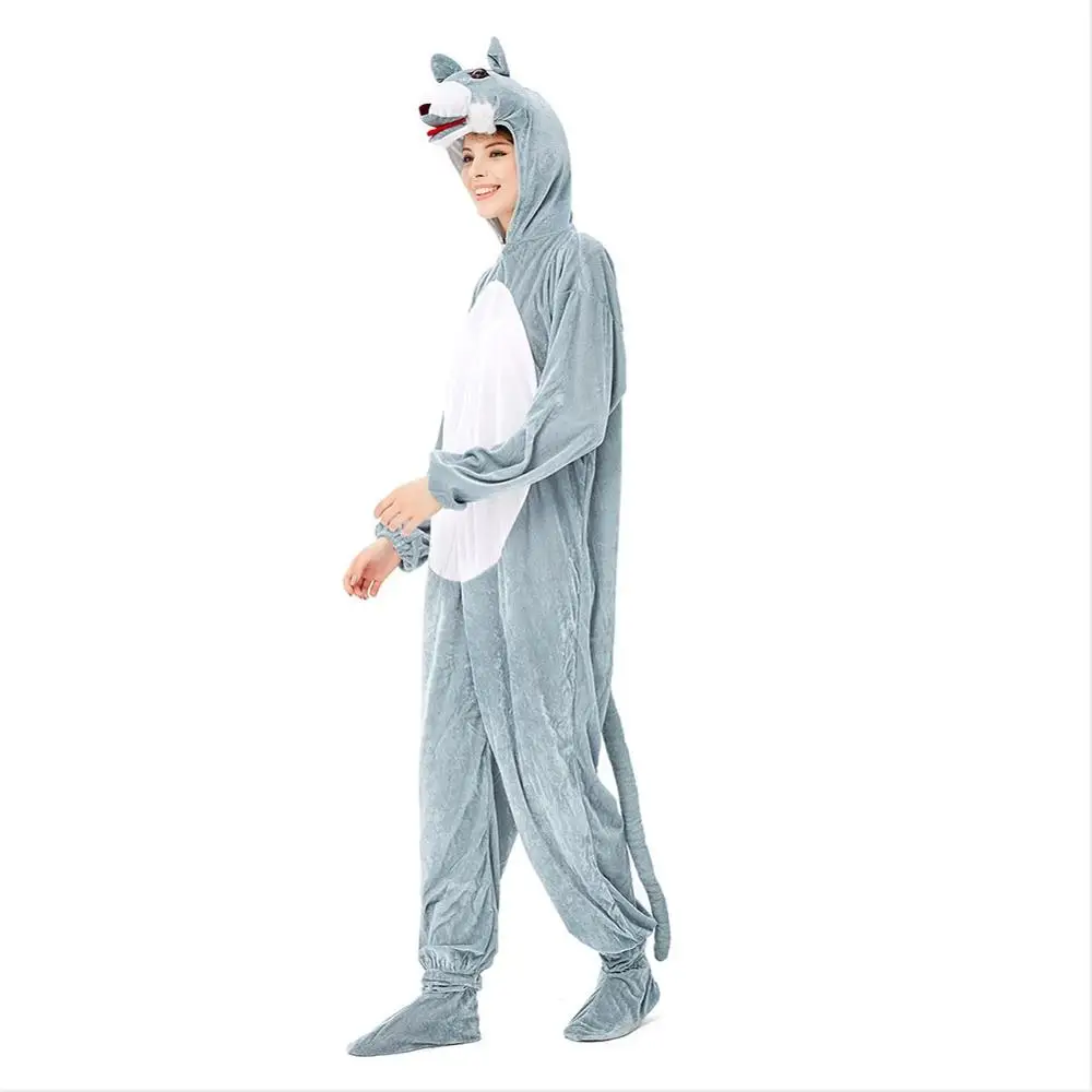 Животные кигуруми волк костюм для взрослых Для мужчин женщин фланель комбинезон