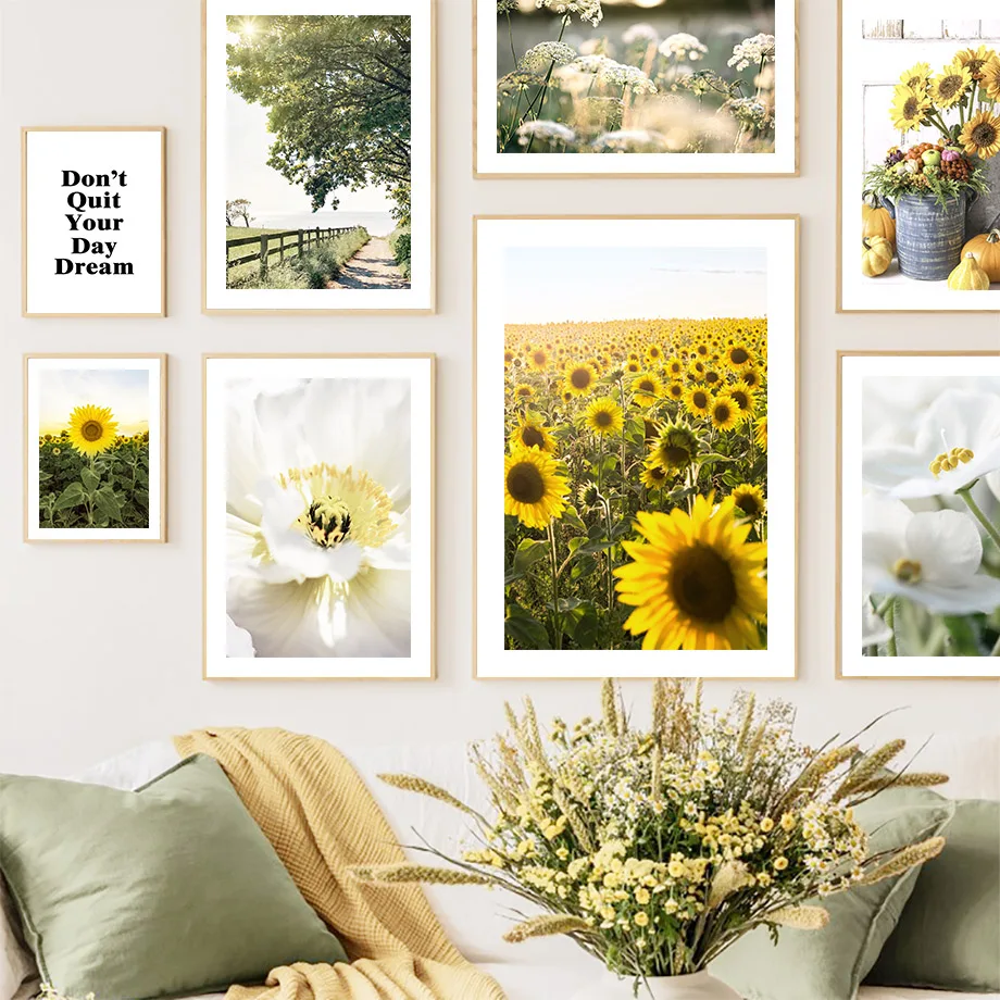 

Sunflower Country Road Lake Flower Quote Wall Art Canvas Painting Nordic Posters And Prints Wall Pictures For Living Room Decor