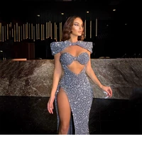 glitter luxury sexy mermaid prom dresses sequins sparkly high split women fashion evening pageant gowns plus size custom made