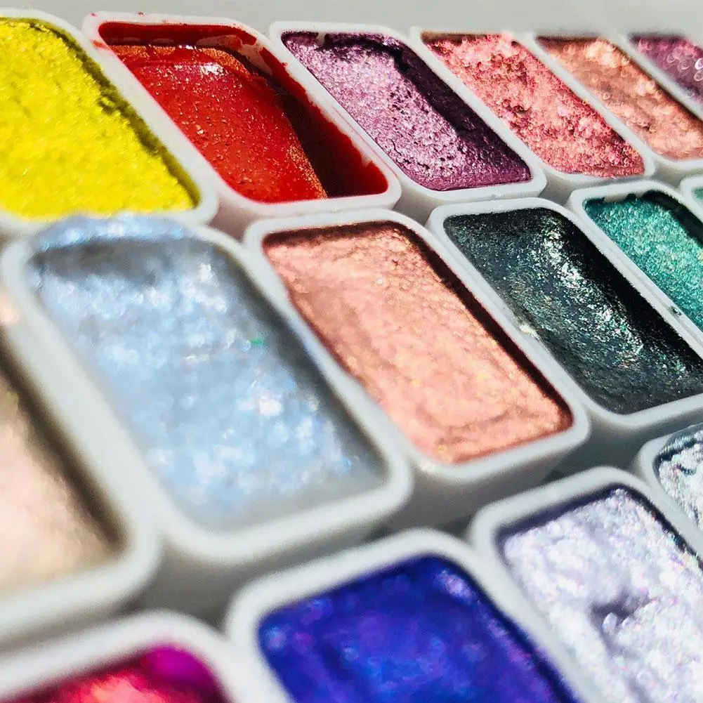 

30 Colors/box Pearlescent Watercolor Paint Set Quarter Painting Metallic Sub-packed Pans Art Supplies Watercolors Glitter Z6O1