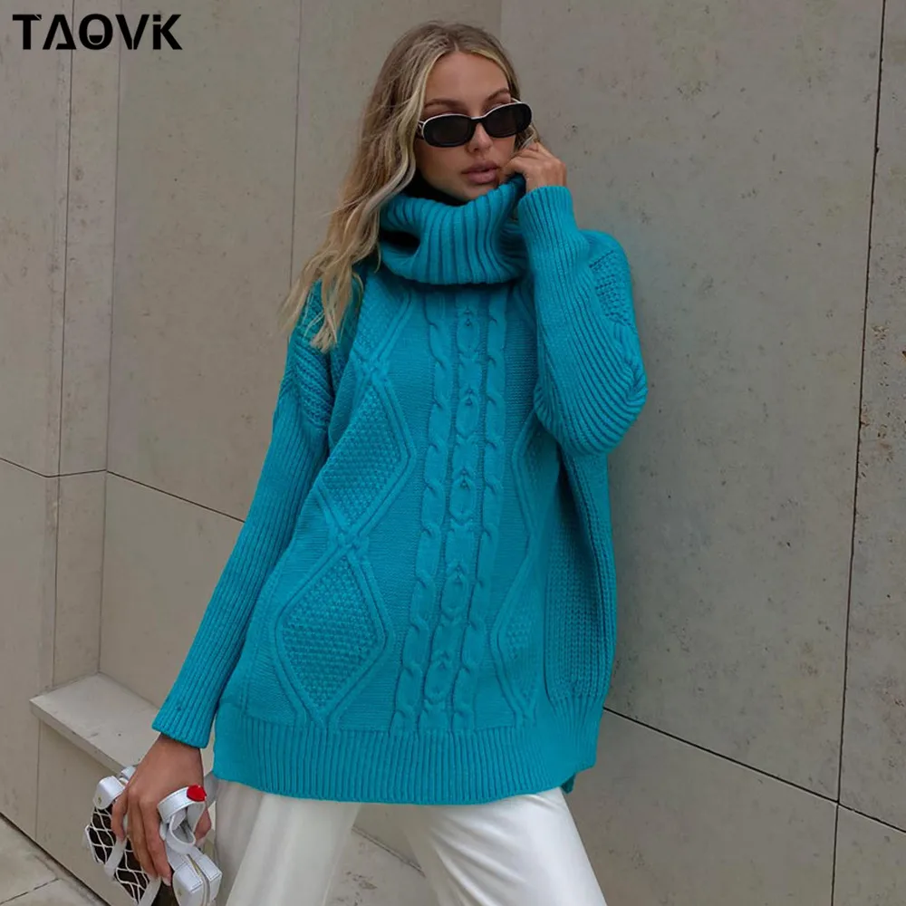 

TAOVK Women's Autumn Winter Women Knitted Turtleneck Sweater Casual Pullover Jumper Twist Pattern Long Sleeve Loose Tops