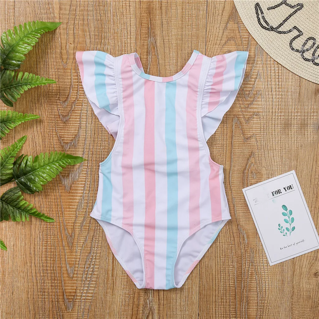Цельный купальник-бикини в полоску для маленьких девочек купальный костюм