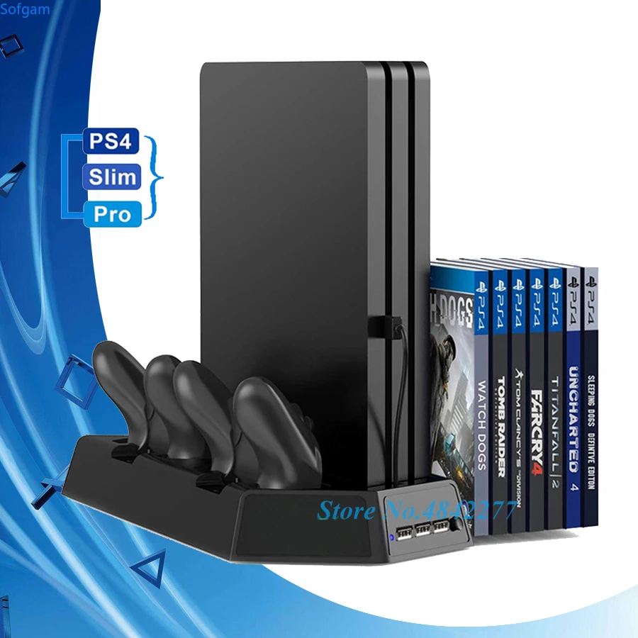 PS4/Slim/Pro вертикальная подставка охлаждающий вентилятор двойной контроллер