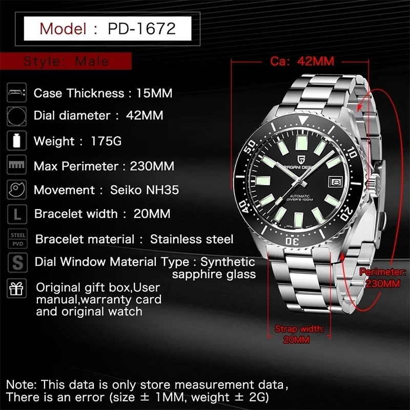 

PAGANI Design Men's Watch Top Brand Wristwatch Men's Automatic Date Luminous Hand Stainless Steel Waterproof Mechanical Watches