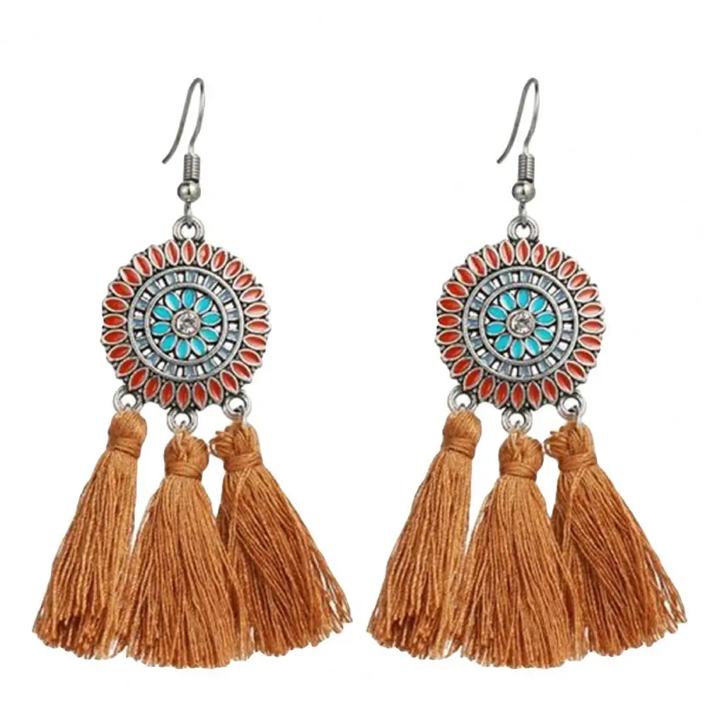 

80% Hot Sale Earrings Bohemian Charming Look Alloy Sunflower Tassel Dangle Jewelry Earrings for Birthday