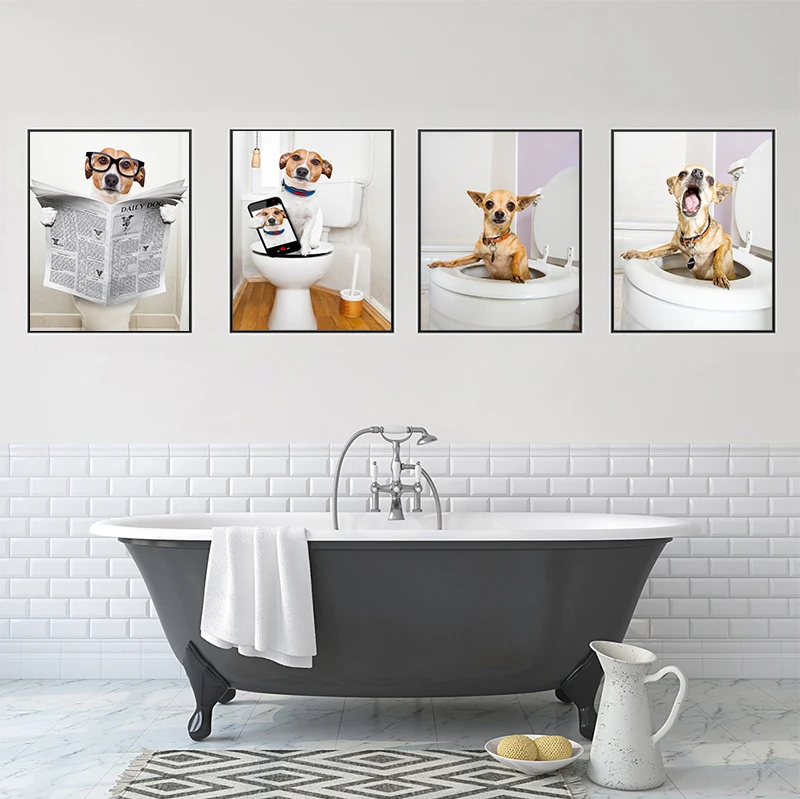 Плакат в скандинавском стиле виде туалетной собаки газеты животных забавная