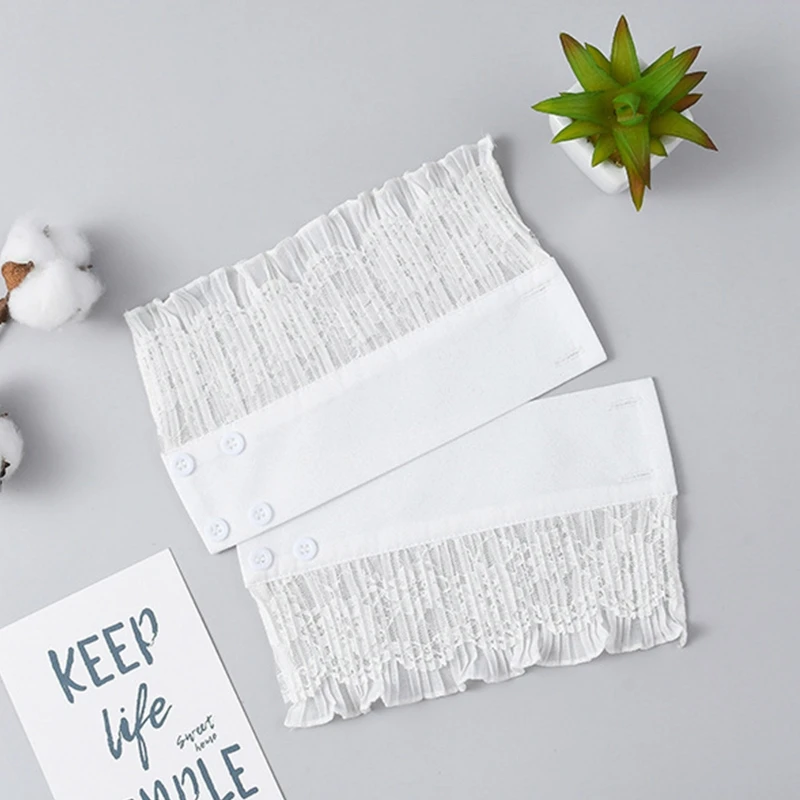 

Women Winter Double Layer Horn Cuffs Bracelet Floral Lace Ruffled Fake Sleeves 50PF