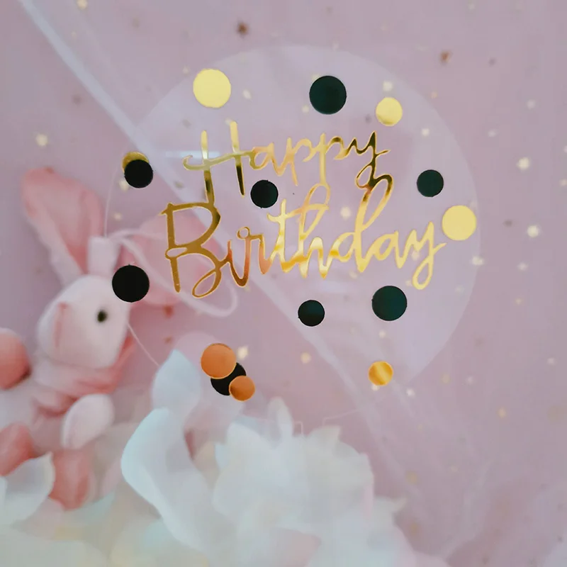 Новый акриловый Топпер для торта на день рождения в золотые и серебряные точки