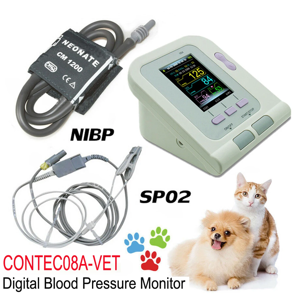 08A-VET Veterinary Blood Pressure Monitor Animal Electronic Sphygmomanomete Digital NIBP Heart Beat Tester + BP Cuff SPO2 Probe | Красота и