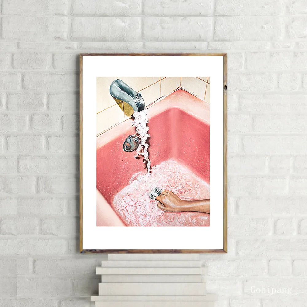 Современная Розовая Сексуальная девушка ванна настенная живопись на холсте