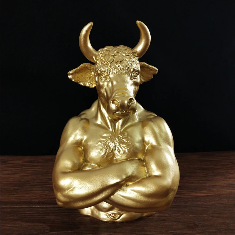 

Golden Bull Head Statue Ornament Charging Stock Market Wall Street Cattle Sculpture Statue Mascot Resin Home Office Decor Gifts