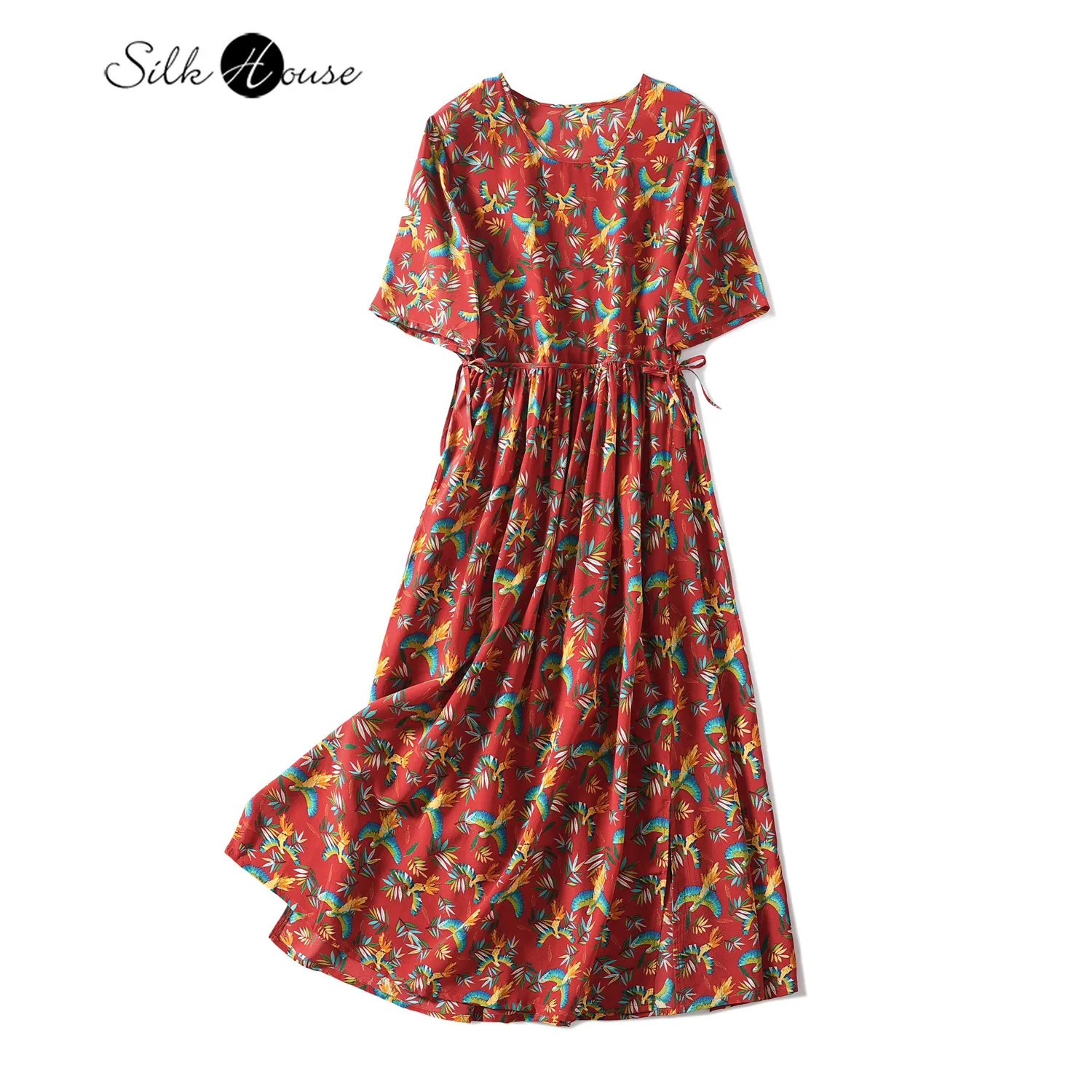 

2021 Spring and Autumn New Artistic Sense National Style Printed Mulberry Silk Loose and Thin Temperament Women's Fashion Dress