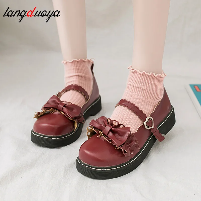 

lolita shoes Women's Student Kawaii Bow Lace Uniform Shoes Cosplay Princess Maid Buckle Straps Shoes japanese shoes lolita women