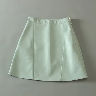 mint green Короткая юбка из искусственной кожи в европейском стиле; Лоскутная мини-юбка трапециевидной формы на молнии из искусственной кожи; кожаная юбка мятного, зеленого и черного цвета - Цвет: mint green