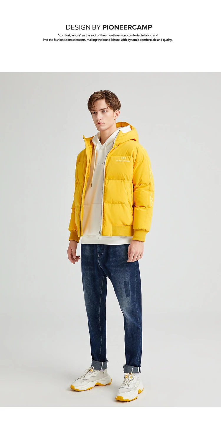 Pioneer Camp Fashion Men Winter Duck Down Jacket Solid Warm Simple Waterproof Zipper Pocket High Quality Jackets Men AYR903431