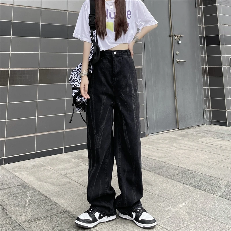 

Woman Jeans High Waist Clothes Wide Leg Denim Clothing Black Streetwear Vintage Quality Fashion Harajuku Straight Pants