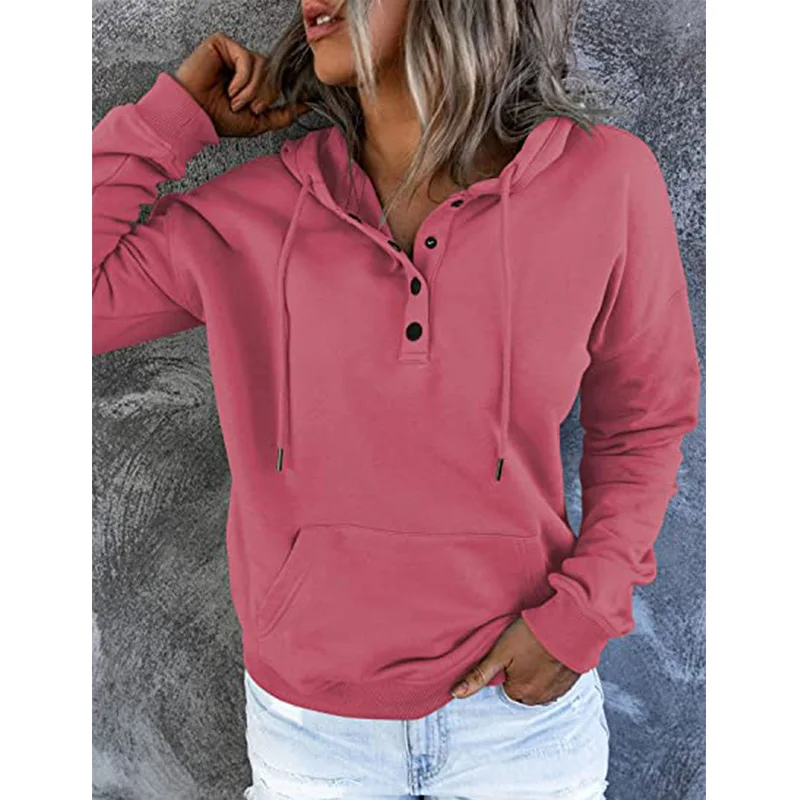 

Модный женский свитер, Осенний Повседневный пуловер с капюшоном и воротником-капюшоном, однотонный вязаный свободный свитер на пуговицах с...