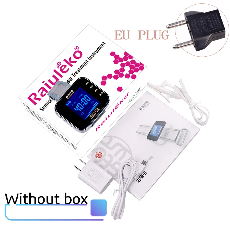 with Box EU Plug Диод 650 нм лазерная терапия наручные часы LLLT для ринита диабет гипертония тромбоз холестерина лазерное облучение лечение - Цвет: with Box EU Plug
