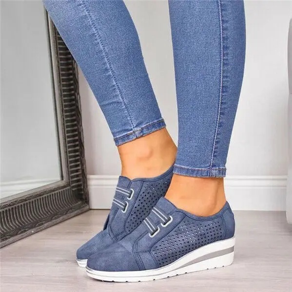 

Women Breathable Slip On Trainers Loafers Ladies Wedge Heel Sneakers Comfy Shoes
