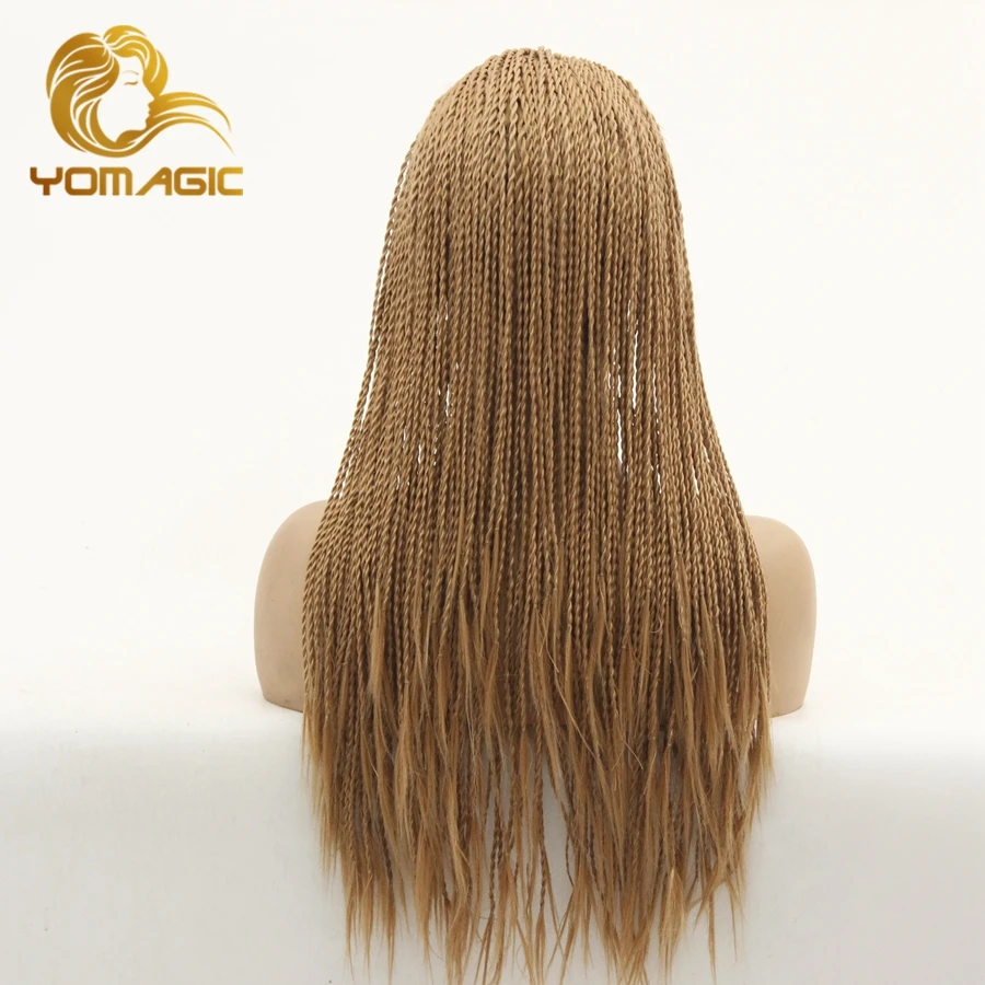 Yomagic Волосы длинные синтетические передние кружевные парики с младенческим коричневым цветом Senegalese 2X Twist Braids Wig Style для женщин.