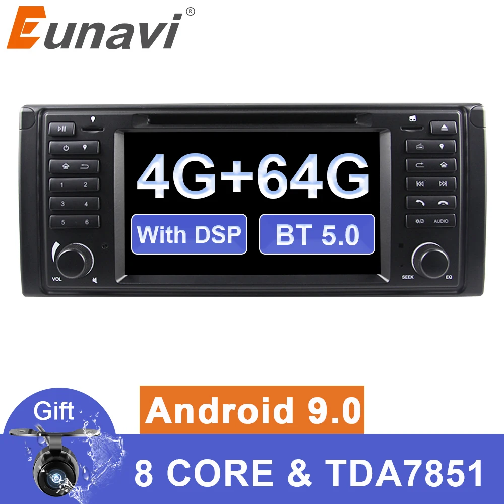 Автомагнитола Eunavi 1 din Android 9 DVD для BMW E39 1996-2003 E53 X5 GPS мультимедийный радиоприемник