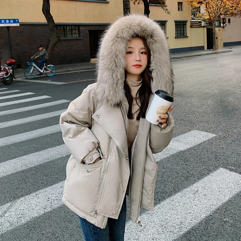 

Big hair collar down cotton-padded jacket women short 2021 new winter Korean version of loose thickened cotton-padded jacket coa